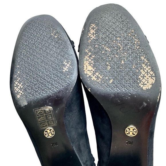 Tory Burch black suede leather stud Colt low block heels pumps 7 chunky slip-on - Picture 11 of 16